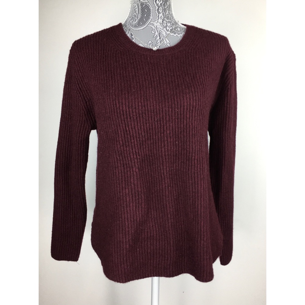 LOFT Ann Taylor L Petite Burgundy Ribbed Sweater